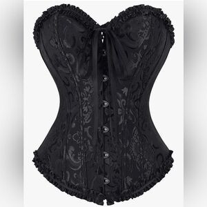 Plus Size 22/24 Black Floral Lace Overbust Corset Front Busk Closure Lace Up